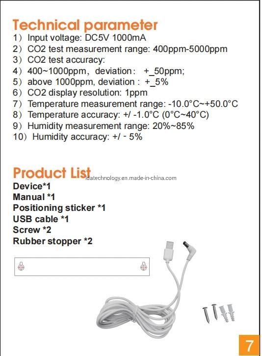 Best Selling Wall-Mounted CO2 Meter Detector Temperature Humidity Sensor with USB Charge