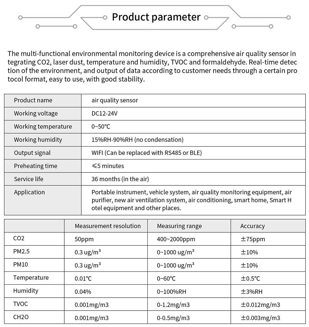 CO2 Pm2.5 Temperature Humidity Tvoc Air Quality Detector for Home