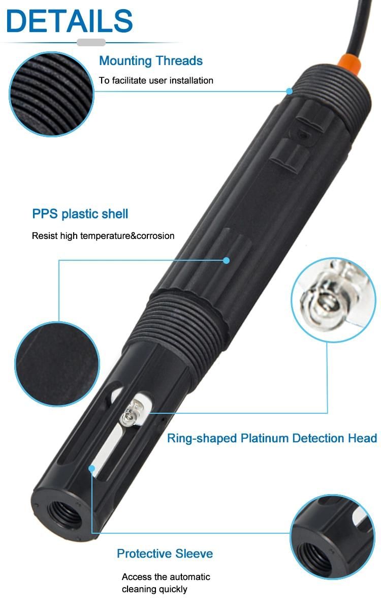 PPS Plastic Shell Seawater pH/ORP Probe Online pH Sensor for Sewage pH