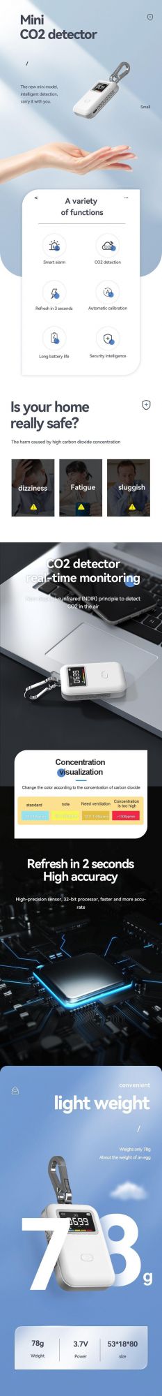 Portable Air Detector Multifunctional CO2 Detector High Accuracy