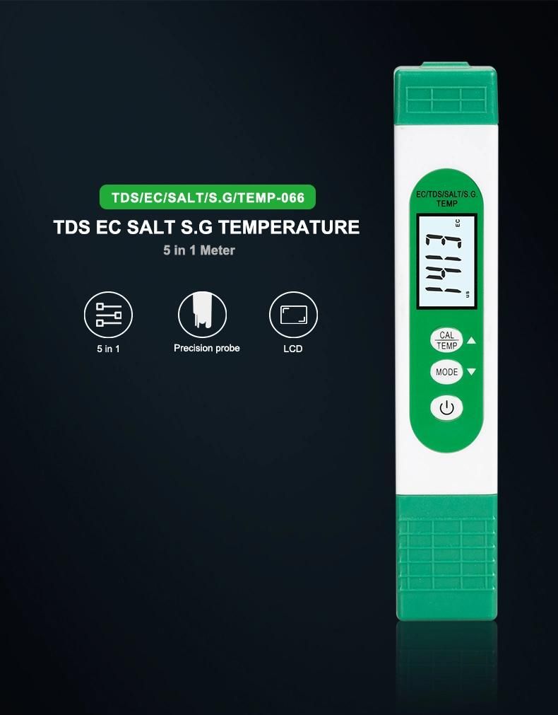 Pen Type 5 in 1 TDS Ec Salt S. G. Temperature Meter Ppm Electric Conductivity Salinity Tester