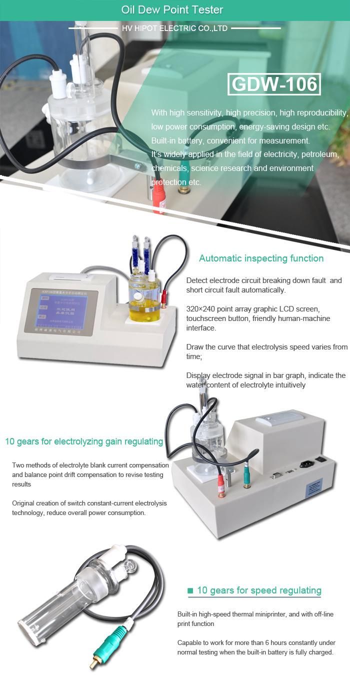 Karl Fischer Coulometric Titration Oil Moisture Meter Dew Point Tester