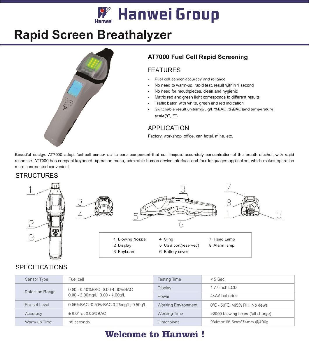 Police-Grade Breath Alcohol Tester for Quick Screening Test (AT7000)