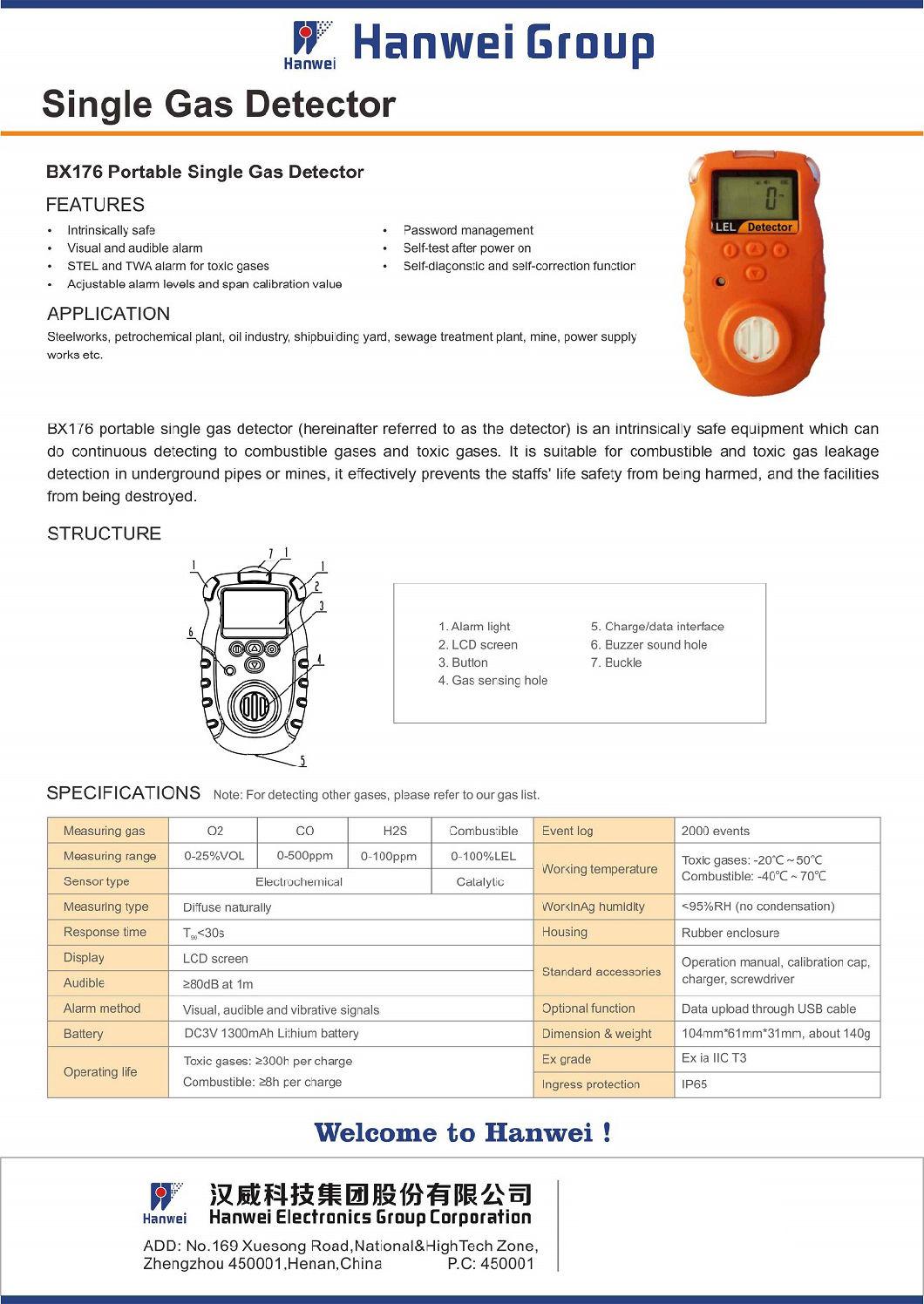 Replaceable Lithium Battery Industrial Portable Pocket Single Gas Detection Alarm
