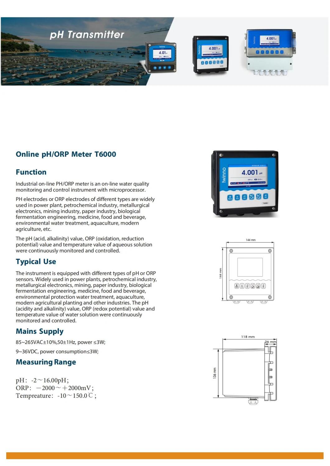 Automatic Calibrate Trend Display pH/ORP Transmitter Color LCD Display