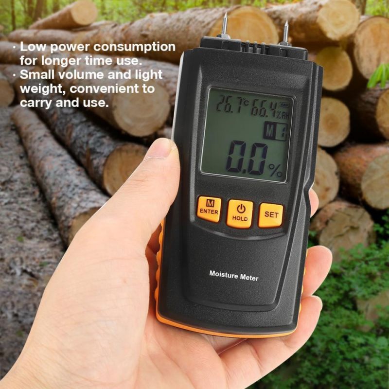 2 Pin Digital LCD Intelligent Wood Moisture Meter Tester Timber Hygrometer Humidity Detector