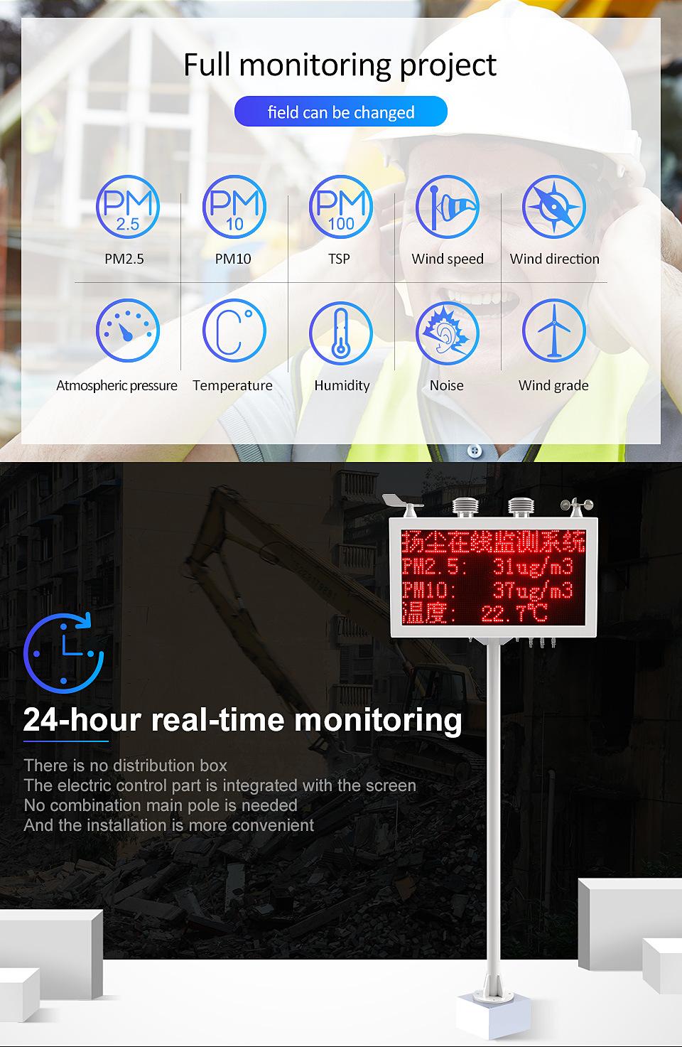 Dust Noise Monitoring System Pm2.5 Pm10 Dust Noise Temperature and Humidity Wind Direction Environmental Air Quality Detector.