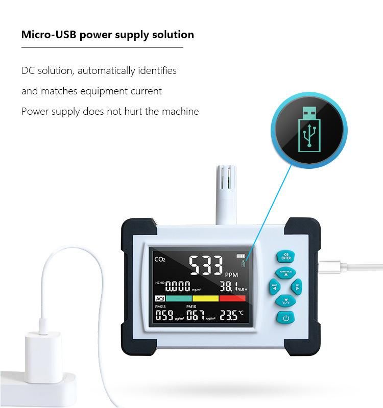 7 in 1 Real-Time Air Quality Monitor CO2 Meter Pm2.5/Pm10 Multifunctional Air Gas Detector