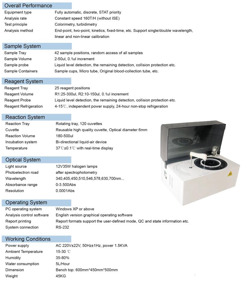 My-B012 Hospital Equipment Lab Full Automatic Chemistry Analyzer 160 Tests